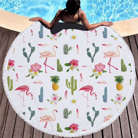 Image of Beautiful Flamingo Round Beach Blankets